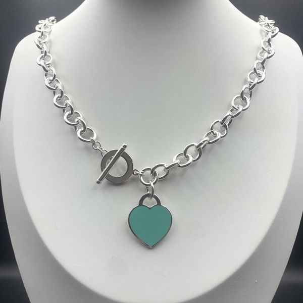 

chains 1:1 925 sterling silver classic european and american style heart-shaped epoxy buckle o necklace, women's holiday jewelry gift