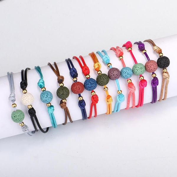 

beaded, strands handmade natural stone bracelets colorful lava beads charm rope wrap bracelet women friends jewelry birthday gift boho, Black