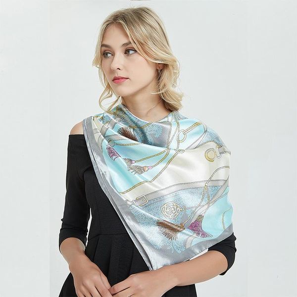 

scarves scarf 100% silk feeling wraps headscarf female bufanda mujer echarpes coverups hijabs bufand de seda foulard en soie solar playa, Blue;gray