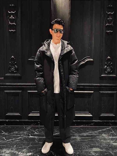 

luxury france men's down ets dinger brand reversible long hooded coat couple et, Black