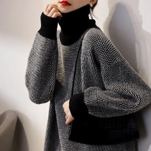 

imitation mink velvet turtleneck sweater women's pullover autumn and winter thick loose outer wear lazy wind gentle base sweate sweater, White;black