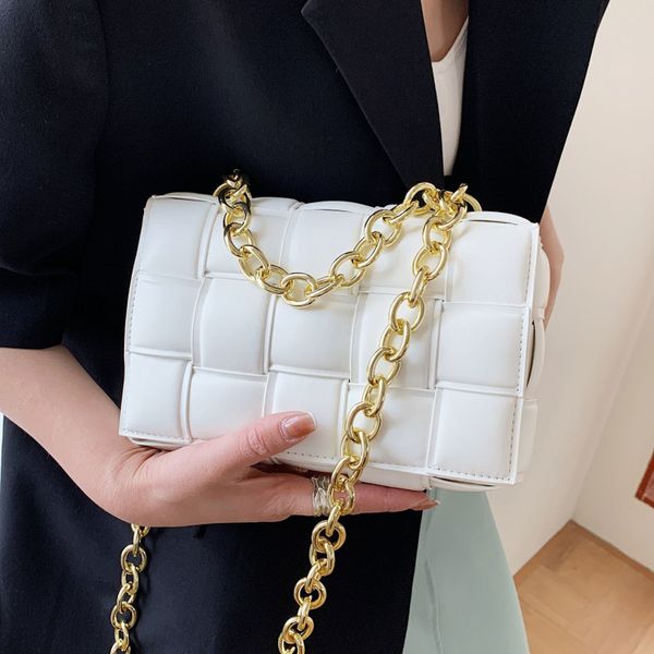 

chain woven crossbody handbags for women luxury designer leather shoulder bag white weave tote bag ladys plaid messenger bag sac