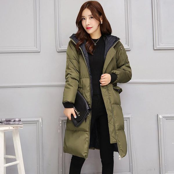 

women's trench coats casual fashion women long winter parka slim thick cotton and jackets warm hooded pockets feminina clothes, Tan;black