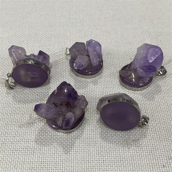 

charms 1pcs irregular flower shaped natural healing stone amethyst necklace pendant exquisite charm women's men's jewelry accessor, Bronze;silver