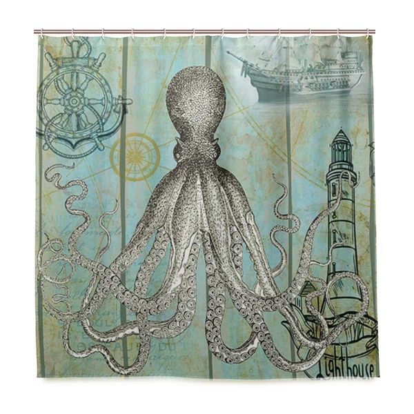 

shower curtain,nautical ocs lighthouse compass bath curtain closet curtain home bathroom decor cloth fabric set with hooks