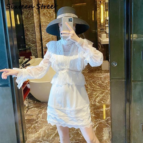 

casual dresses fashion elegant dress female 2021 autumn white patchwork lace puff sleevel mini woman's party vintage design, Black;gray