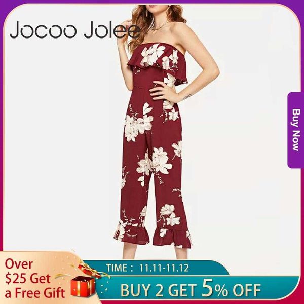 Jogoo Jogo Floral Sprint Mulheres Jumpsuits Estilo Boêmio de Verão Com Calças De Comprimento De Ankle Loose Estilo Ruffles Verão 210619