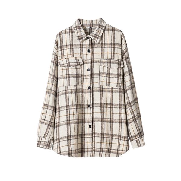 

ies 2021 vintage plaid shirts women oversized shirts female blouse plus size clothing long sleeve button, White