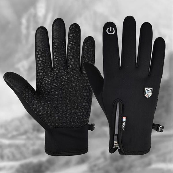 

cycling gloves winter thermal warm bicycle touchscreen sports full finger gloves, for outdoor camping hiking ski, Black