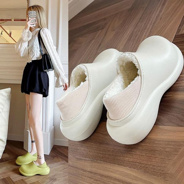 

slippers home thick platform cotton 2021 indoor eva anti-slip shoes men women furry outer wear winter confinement, Black