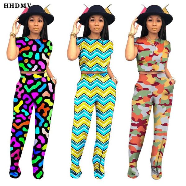 

summer holiday style sets short sleeve round neck printed elastic pockets long pants two piece women's tracksuits, Gray