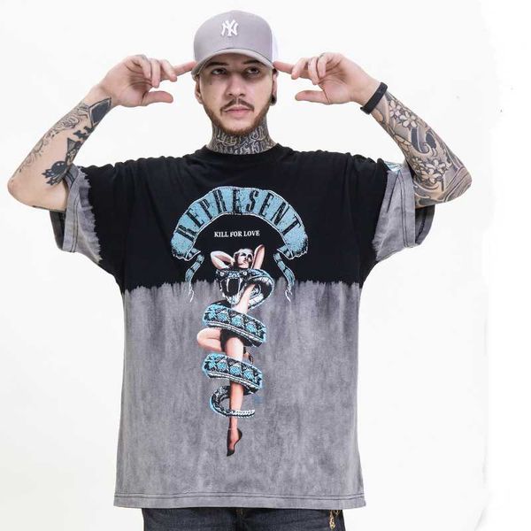 

men's t-shirts hip hop tie dye t-shirt streetwear harajuku beauty snake print tshirt cotton loose 2021 summer fashion short sleeve, White;black
