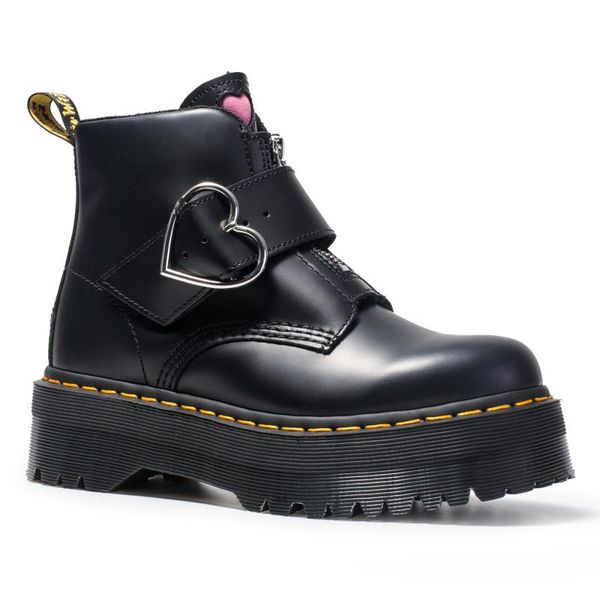 

women's boots buckle leather ankle girly fashion zipper love platform, Black