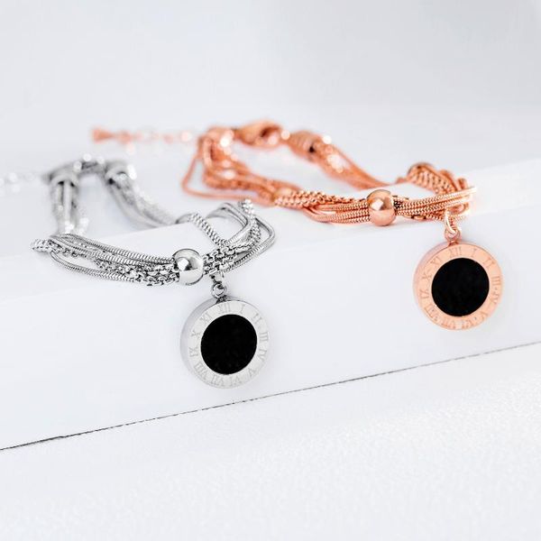 

link, chain double side black and white color roman numerial link bracelet for women jewelry hollow circle shell charm