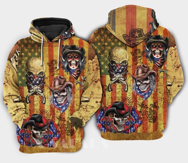 

men's hoodies & sweatshirts skull cowboy america 3d all print hoodie man women harajuku outwear zipper pullover sweatshirt casual unise, Black