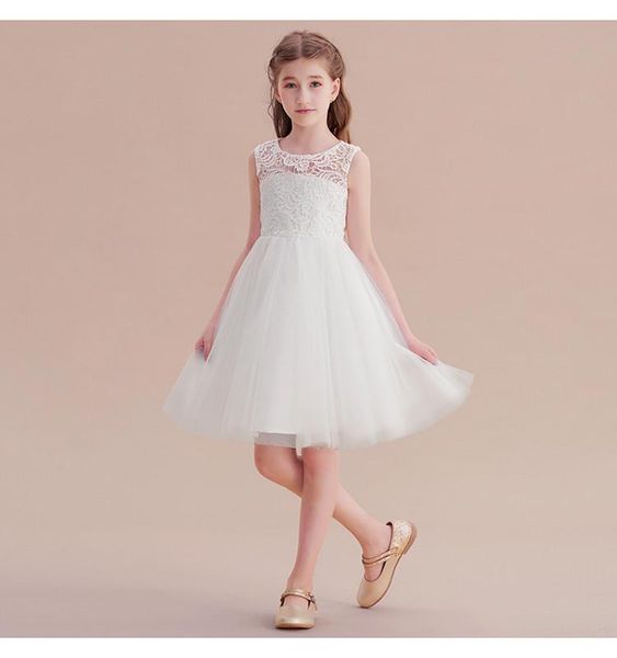 

girl's dresses ivory flower girls bow sash puffy tulle children pageant ball gown short lace kids birthday communion wears, Red;yellow