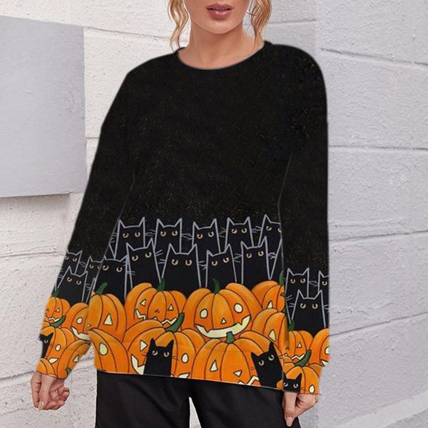 

women's hoodies & sweatshirts halloween loose sleeve oversized sweatshirt cartoon pumpkin skulls printed harajuku casual long anime hoo, Black