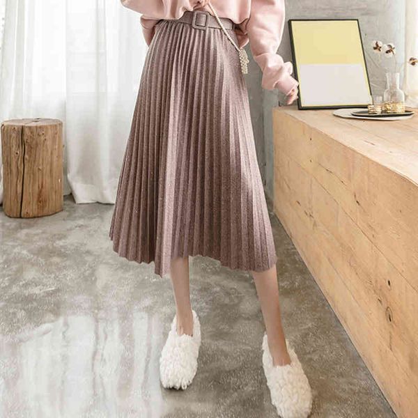 

skirts high waist women casual autumn knit skirt solid belted pleated midi skirts lady fashion simple saia mujer faldas eh0f v8b8, Black