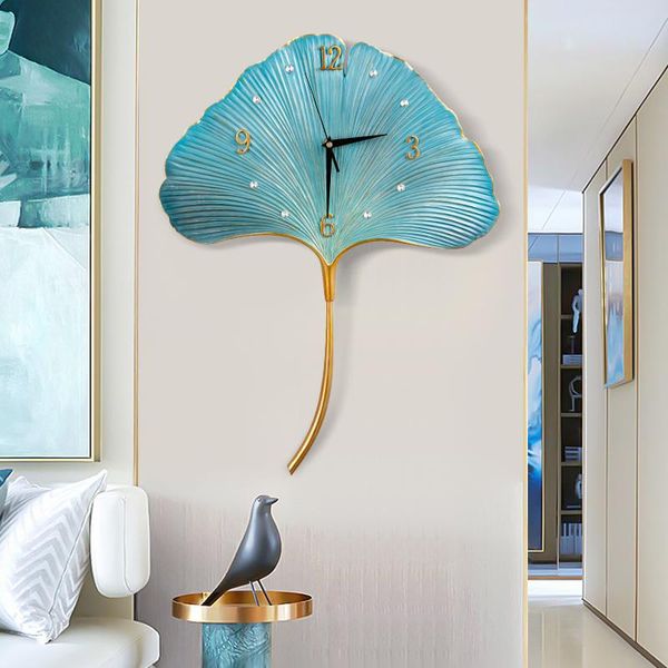 

52x38cm movement mute household ginkgo leaf wall clock living room creative fashion bedroom light luxury zm226 clocks