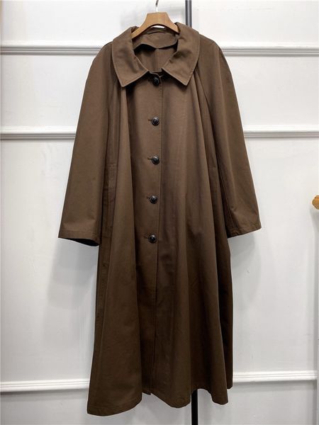 

women's wool & blends coats turn-down collar windbreaker sleeve single breasted simple lace-up long trench coat with s j1lj, Black