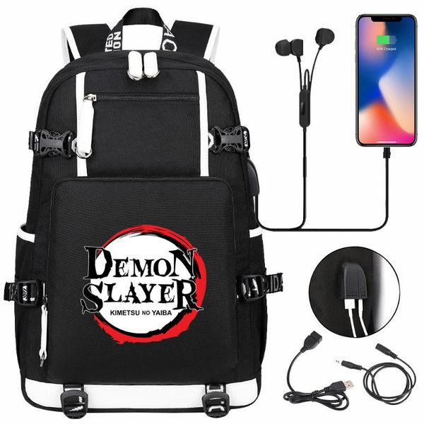 

backpack demon slayer black bookbag cartoon school bags for teenage kids travel bagpack usb lapshoulder