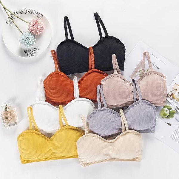 

bras solid color cotton beautiful back strap wrapped chest anti-glare thread bottoming tube ladies underwear bra, Red;black