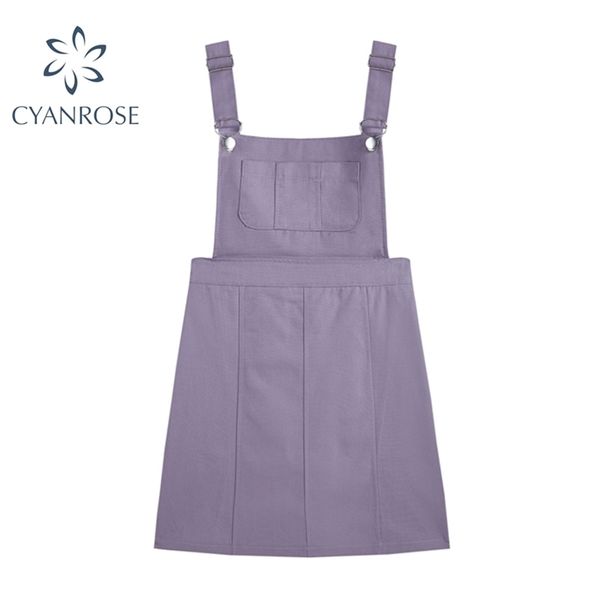 

purple mini overalls vest dress women retro preppy style sweet crop suspenders frocks female high waist elastic streetwear lady 210515, Black;gray