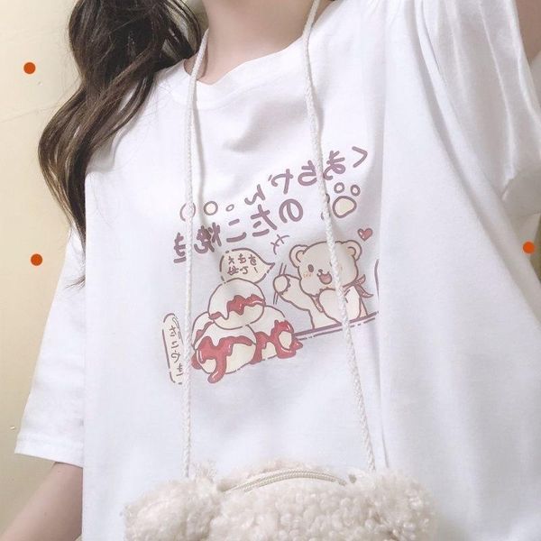 

women's t-shirt japanese style short-sleeved 2021 summer korean version loose wild student round neck female t shirt for women, White