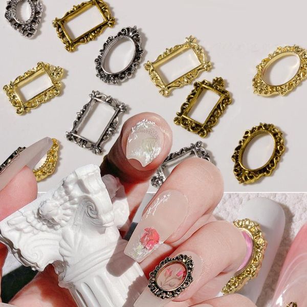 

nail art decorations 20pcs po frame charm jewelry alloy oval rectangle manicure retro hollow diy metallic 3d decoration 3 colors, Silver;gold