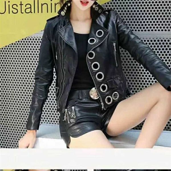 

women spring autumn fashion slim pu leather jacket s m l  xxl black female short coat 211215