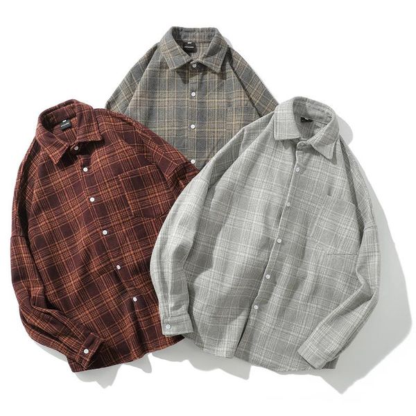 

men's casual shirts men clothing 2021 plaid shirt long-sleeved korean fashion trendy autumn camisas para hombre, White;black