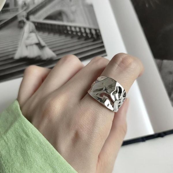 

cluster rings authentic s925 sterling silver fine jewelry irregular dome wider long adjust tlj614, Golden;silver