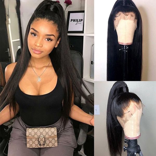 

13x6 lace front human hair wigs brazilian straight human hair wigs pre plucked with baby hair full lace wigs, Black