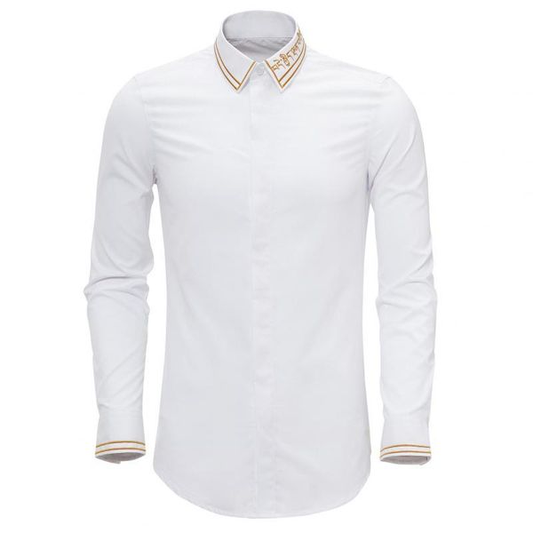 

minglu mens shirts luxury gold embroidery long sleeve dress party wedding shirt men plus size 4xl slim man men's casual, White;black