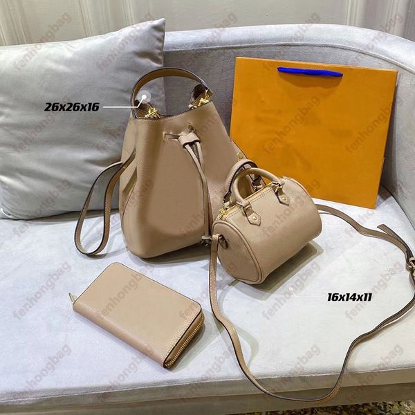 

designer fashion woman shoulder bags three-piece totes handbag genuine leather classic pattern design super large capacity gifts 075