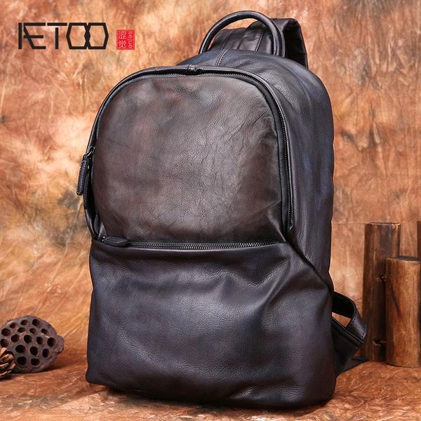 

backpack aetoo men's leather fashion trend bag retro casual large capacity korean travel
