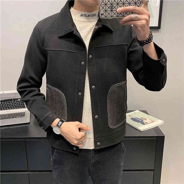 

jackets turn collar down men's winter clothes 2021 thick front pockets warm casual coats fine adjustment 2-color pnpt, Black;brown