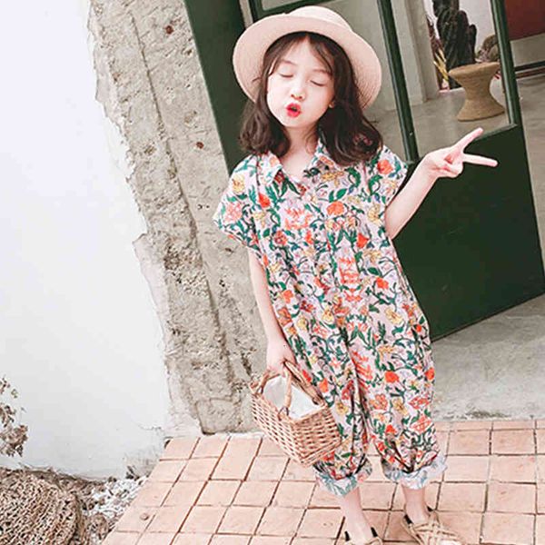 

overalls girls jumpsuit summer floral children pant for kids harem pants korean palysuit 03x1, Blue