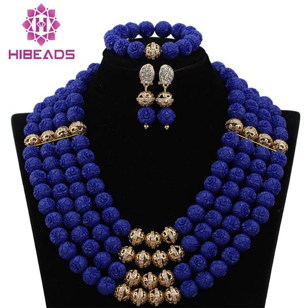 

earrings & necklace charms blue african wedding beads jewelry set rhinestone zircon beaded nigerian cnr418, Silver