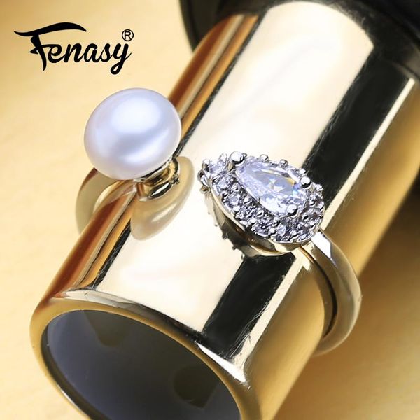 

cluster rings fenasy natural freshwater pearl fashion trendy zircon party silver color adjustable for women wholesale, Golden;silver