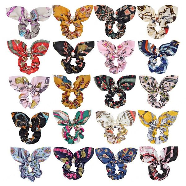 

fashions  colors ins girls rabbit pearl scrunchies elastic hairbands ponytail holder plain hair band rope women hair accessories, Slivery;white