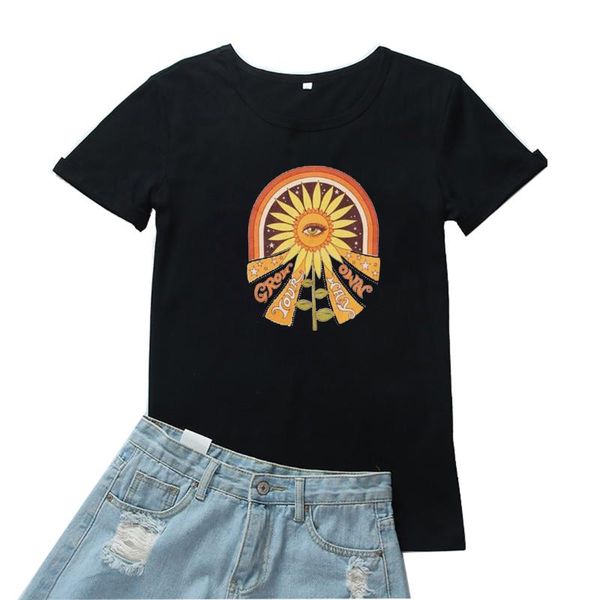 

women's t-shirt grow your way own women cotton flower printing camiseta mujer fashion gothic tshirt loose o-neck t shirt, White