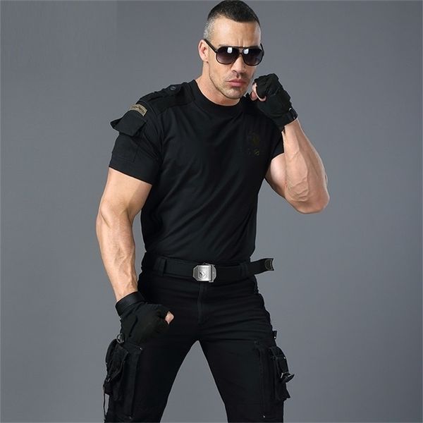 Camiseta Estilo Militar Actical -Shirt Uniforme de Carga Homens de Manga Curta Ee Camisa Masculina Roupas Preto Exército Verde Homens 210707