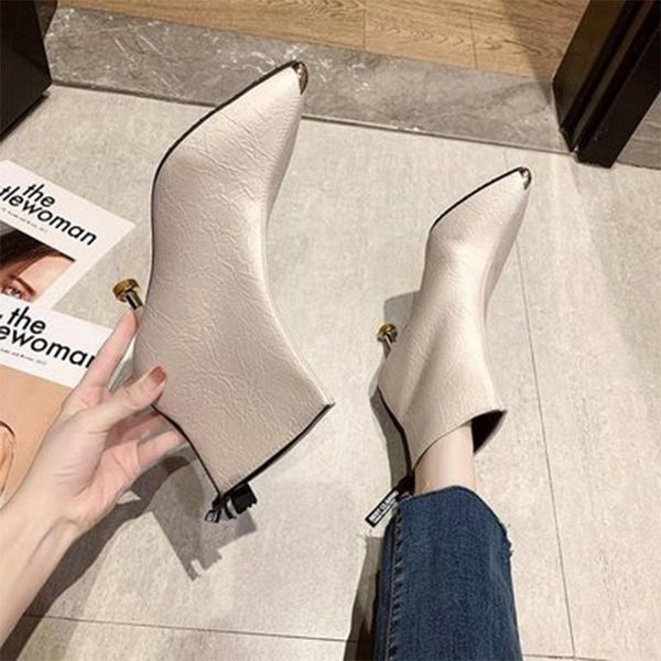 

boots elegant woman ankle ladies pointed high heels women's fashion zipper pump women casual short autumn winter shoes, Black