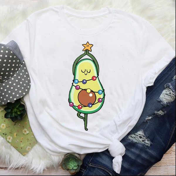

womens women cartoon avocado funny year 90s merry christmas print lady female graphic tees clothes t shirt, White