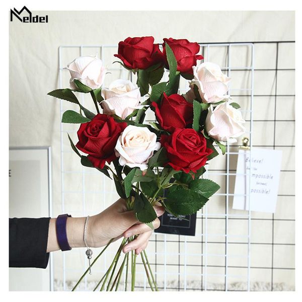 

meldel 1 pc fake flowers flannelette rose for home wedding decor artificial flower branch room vase luxury decorative & wreaths