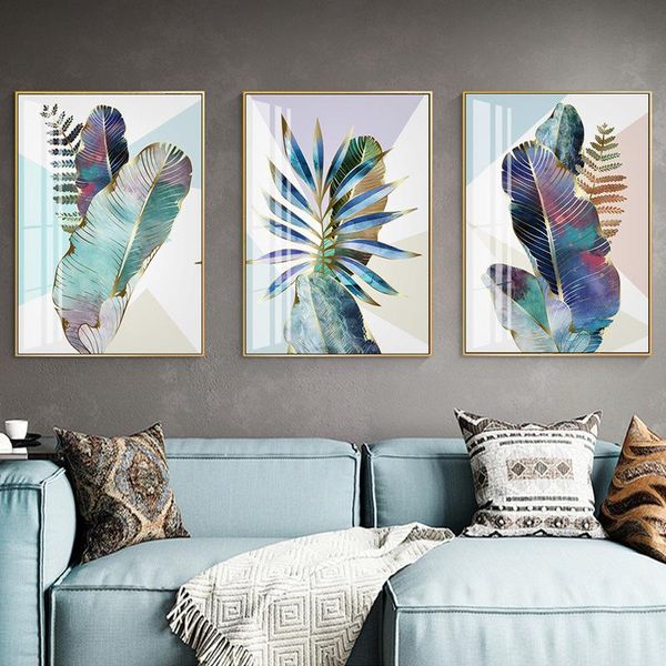 

paintings small fresh nordic hand-painted watercolor art poster tropical plant leaves light luxury home decoration frameless canvas mural