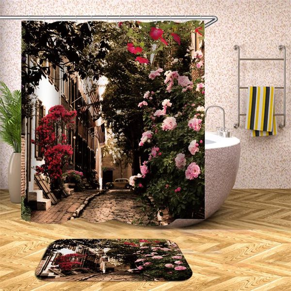 

hutong in italy old town european shower curtain landscape bathroom waterproof fabric natural bathtub decoration curtains