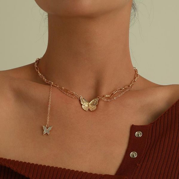 

pendant necklaces states accessories size oblique buckle drill relief butterfly necklace female temperament double hole with the chain sauto, Silver