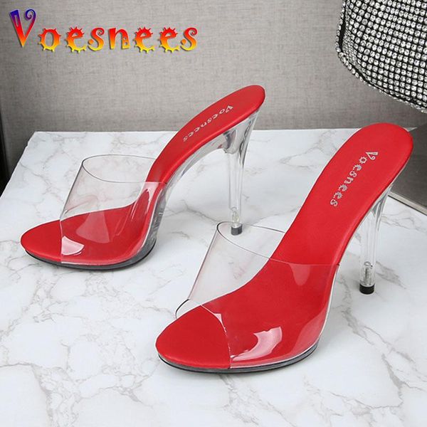 

slippers voesnees women's 2021 summer leopard print slides pvc crystal open toe sandals ladies shoes transparent high heels, Black